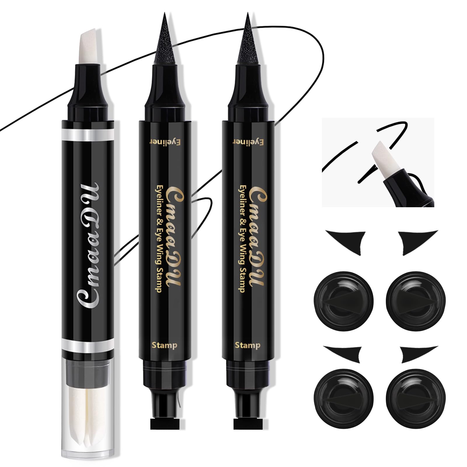 HOSAILY Black Eyeliner Stamp Quick Fix Makeup Cleanser Eraser Pen Set, Big Small Winged Eyeliner Stamp Cat Eye Stencil Tool, Mak
