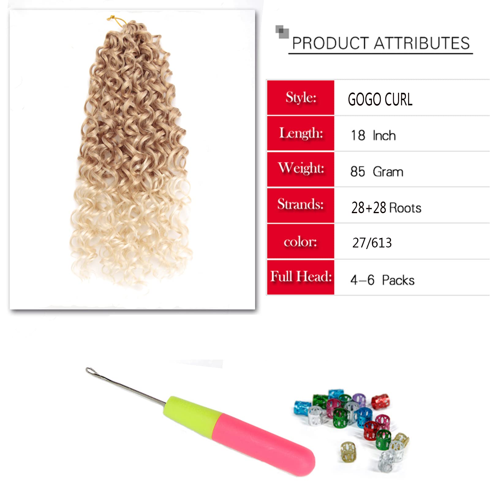 Gogo Curl Crochet Hair 18Inch Ombre Blonde Deep Wave Crochet Hair,Synthetic Deep Twist Crochet Braids Bohemian Crochet Braiding