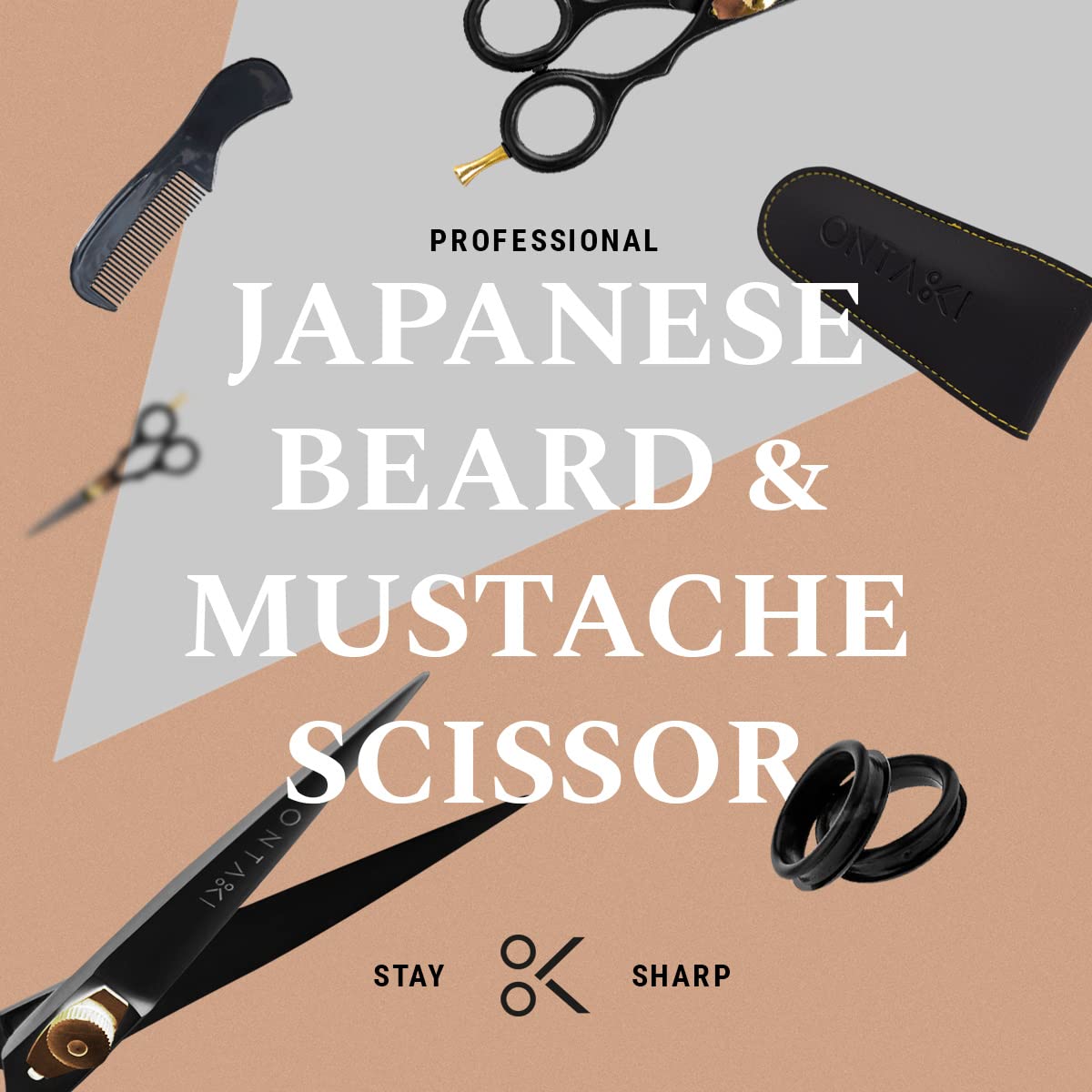 ONTAKI 5.5'' Professional Japanese Steel Beard Mustache Scissors Salon Shears - Hand Forged Barber Scissors For Men Precision -