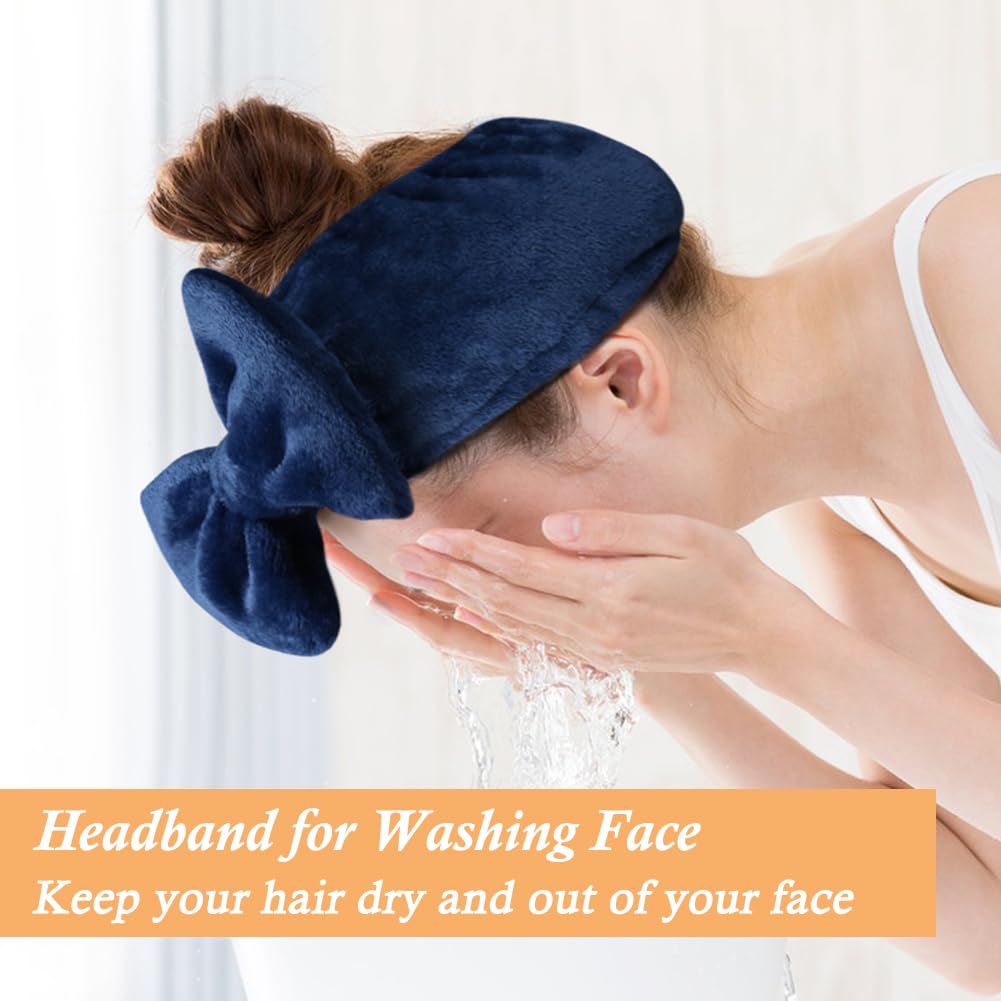 Shintop Face Wash Headband, Soft Spa Headband Carol Fleece Makeup Headband With Cute Bow Elastic Headband For Skincare Facial Ma