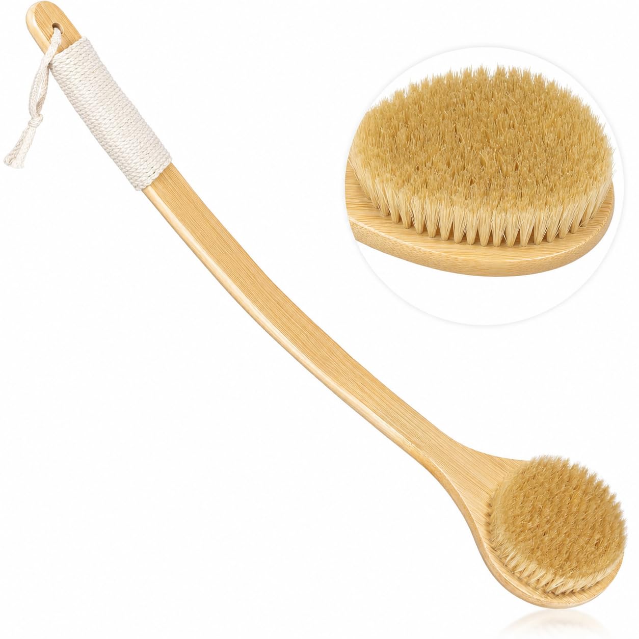 Bath Brush Back Scrubber with 22 Curved Long Bamboo Handle for Shower