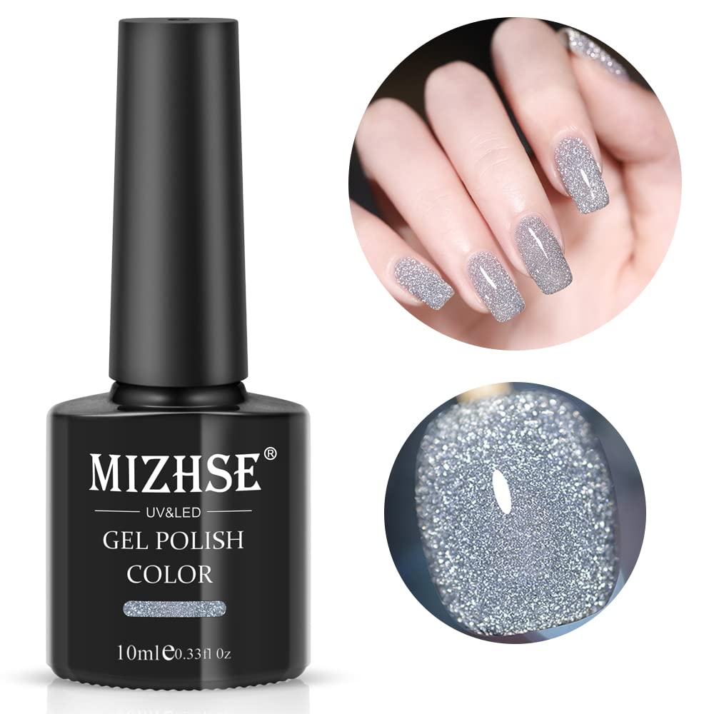 MIZHSE Reflective Glitter Gel Polish Set, Holographic Gel Nail Polish,Disco Sparkly Shiny Gel Nail Art Varnish Manicure Kit, Soa