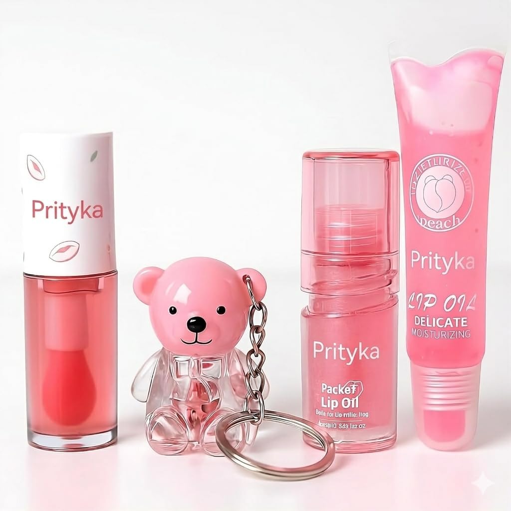 Prityka Viral Korean Kawaii Lip Gloss Combo Set Of 4  Ph Color Changing Hydrating Lip Plumper, Waterproof Long Lasting Gloss, N
