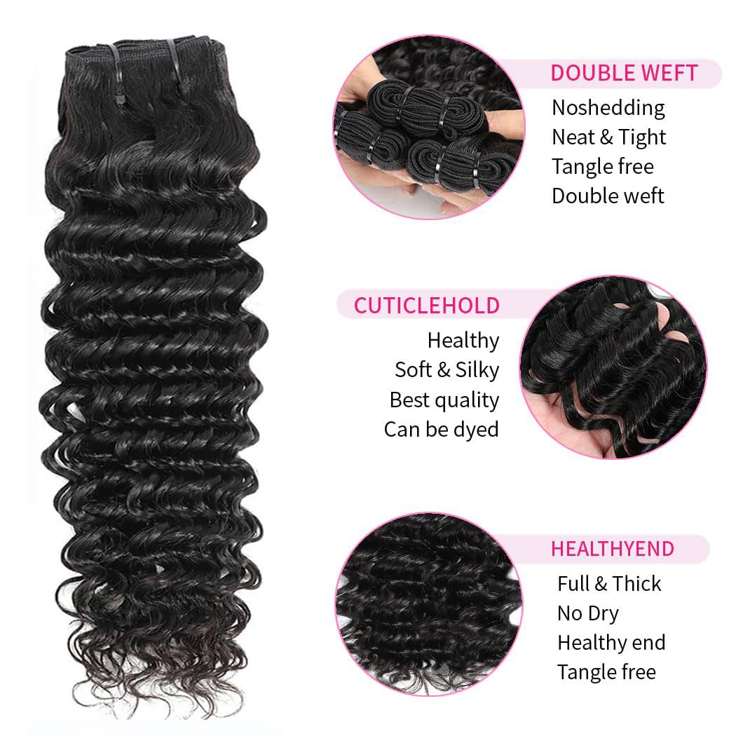 Deep Wave Bundles Human Hair Bundles 24 Inch Hair Bundles 12A Unprocessed Brazilian Virgin Human Hair Bundles Double Weft Deep C