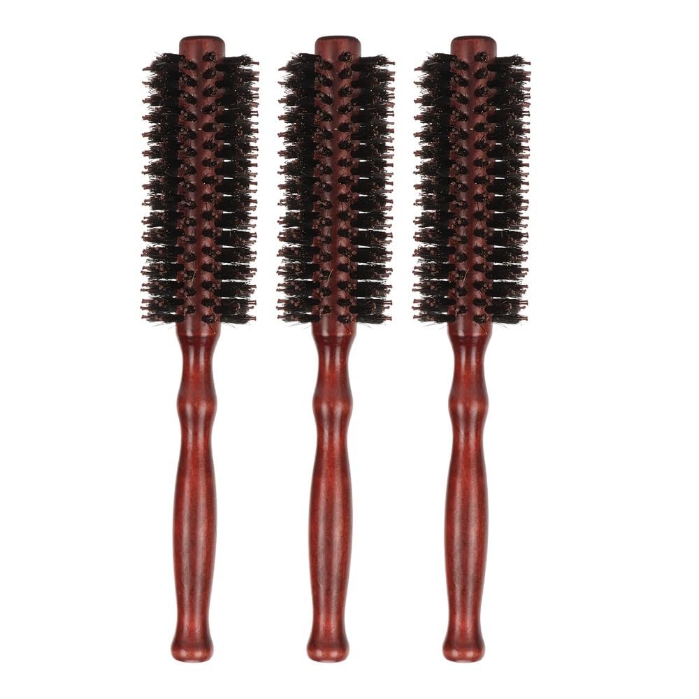 Anu Limen 3 Pcs Round Hair Brush, Medium Roll Styling Brush with Schima Superba Wood Handle and Nylon Pins, Brown, 9.06 x 1.77 i