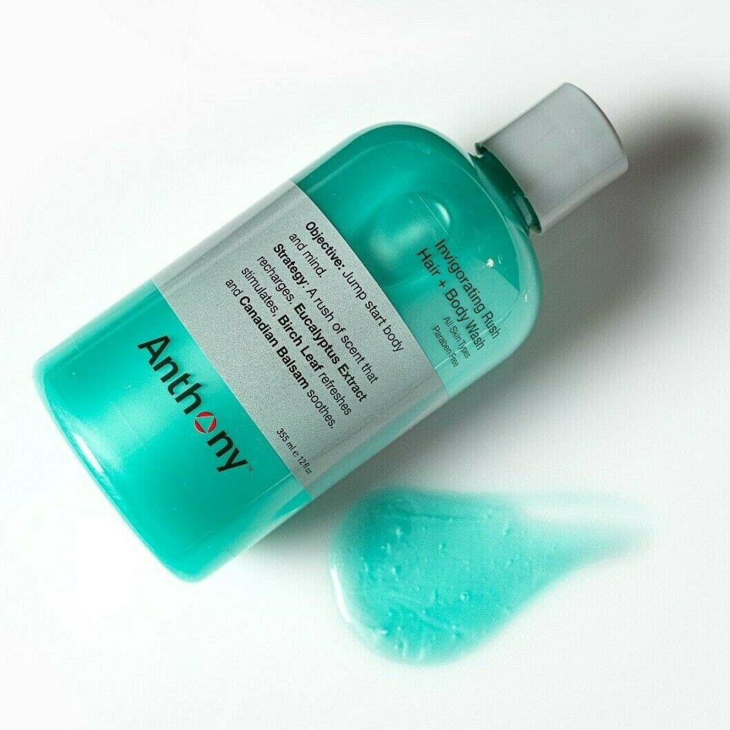 Anthony Mens Body Wash and Shampoo: Invigorating Rush 2-In-1 Liquid Gel Soap & Hair Shampoo - Pine Wood Scent Contains Eucalyptu