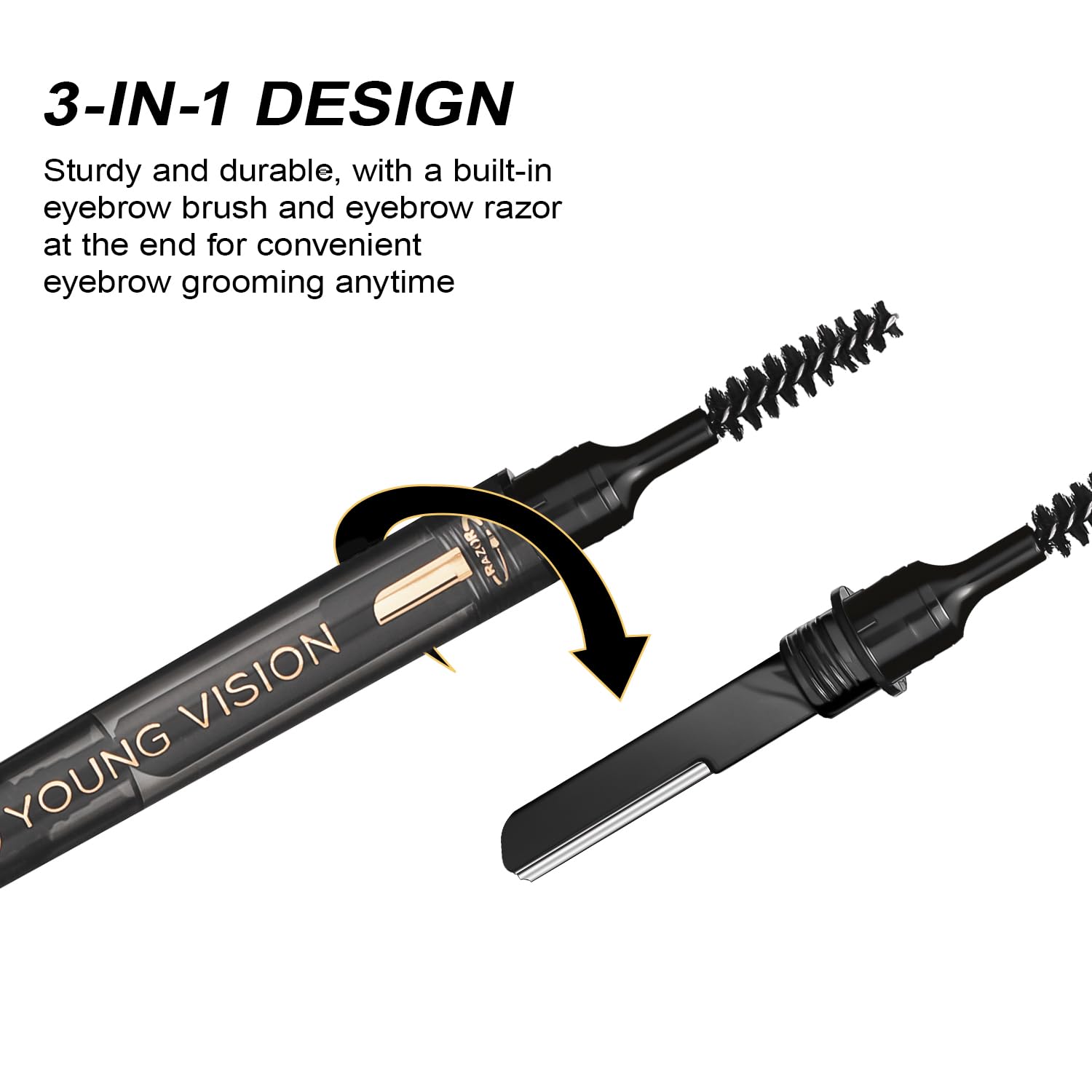 Young Vision 3-In-1 Eyebrow Pencil, Eye Brow Pen, Brush And Razor Trio, Micro-Fine + Define Eyebrow Shades, Easy To Use, Long La