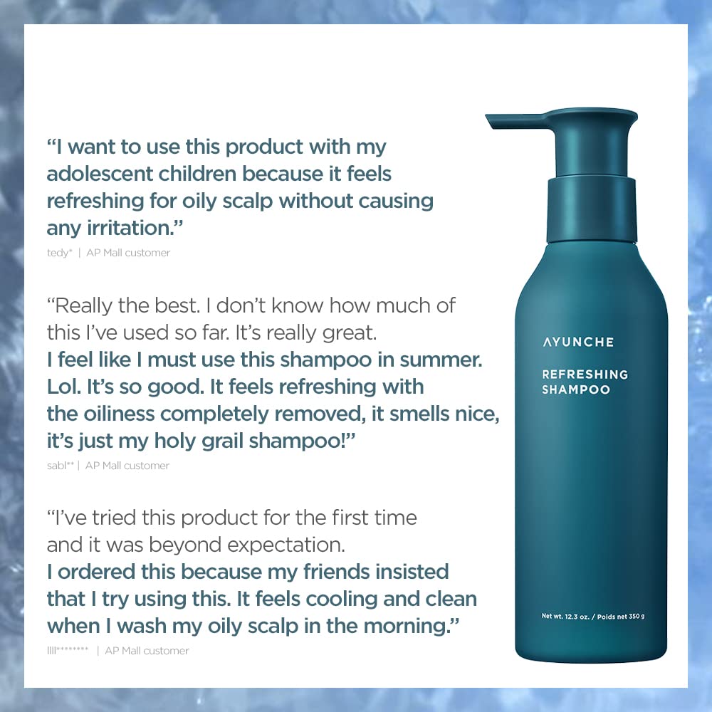 Ayunche Refreshing Shampoo For Oily Scalp, 11.8Oz Purifying & Cool Down | Powerful Cooling & Deep Cleansing | Anti-Dandruff Sham