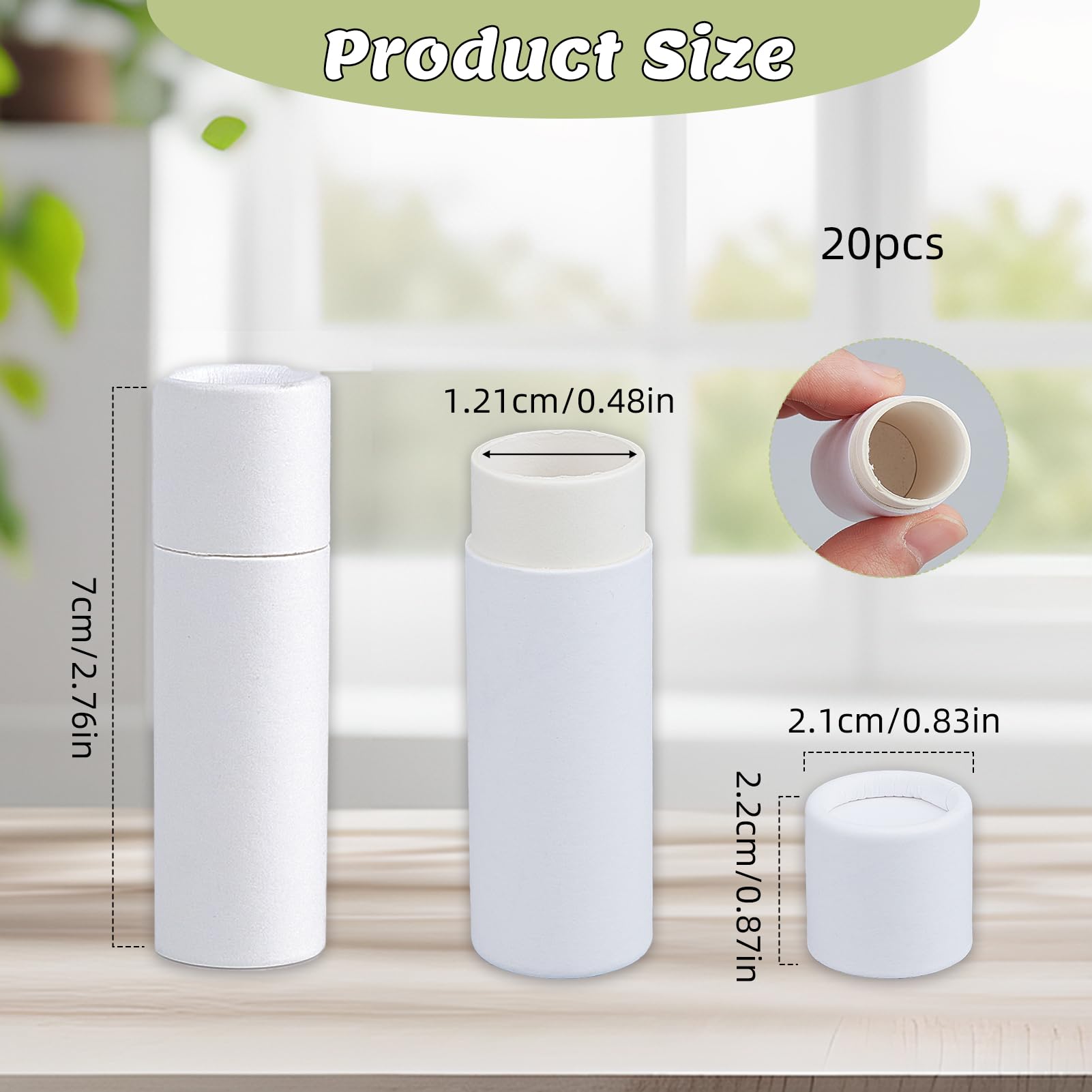 NICENEEDED 20 Pcs Empty Paperboard Lip Balm Tubes, Refillable Kraft Paper Lipstick Tube, Round Cardboard Lip Gloss Container Sol
