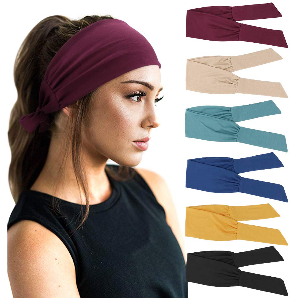 Dreshow 6 Pcs Adjustable Headbands For Women Knotted Headbands Cotton Elastic NonSlip Fashion Hair Bands For Workout Sports Run