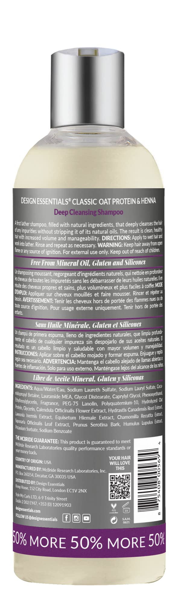 Design Essentials Oat Protein & Henna Deep Cleansing Shampoo, 12 Fl Oz, Off White - Clarifies, Strengthens, Adds Volume for All Hair Types