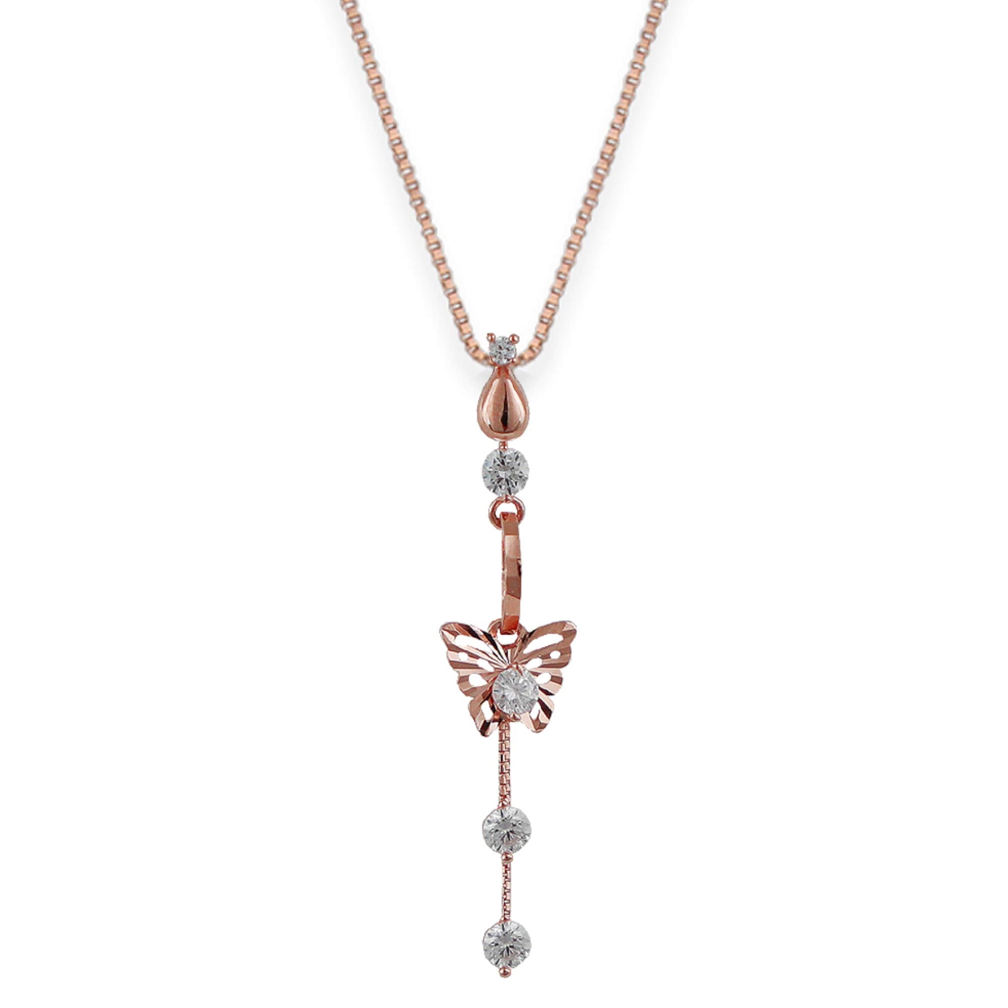 Giva 925 Silver Rose Gold Charming Butterfly Pendant With Link Chain| Necklace To Gift Women & Girls | With Certificate Of Authe