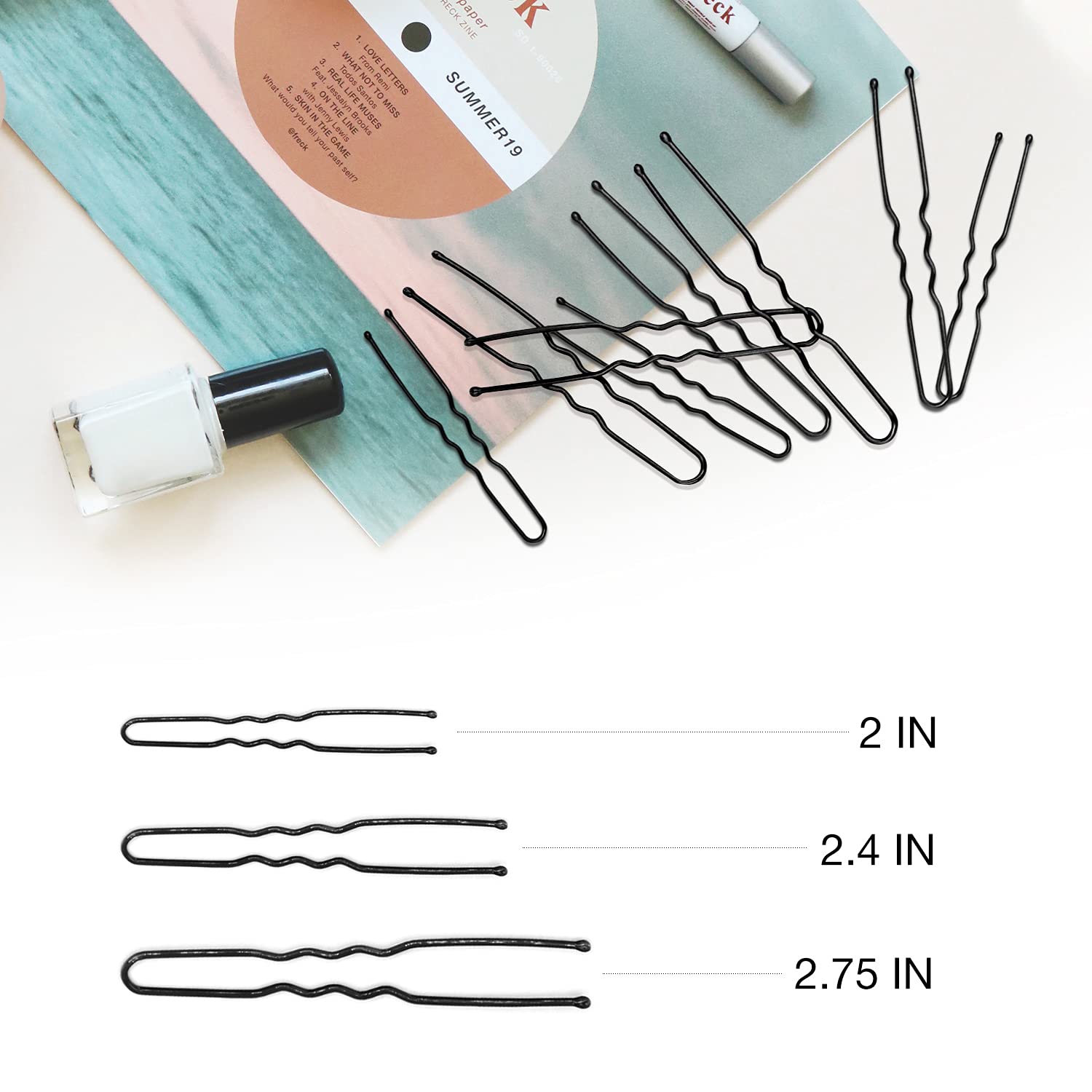 HOYOLS U Shaped Bobby Pins Black, Assorted Size U Shaped Hair Pins, Secure Hold Metal Bun Clips Crimped Design with Ball Tips fo