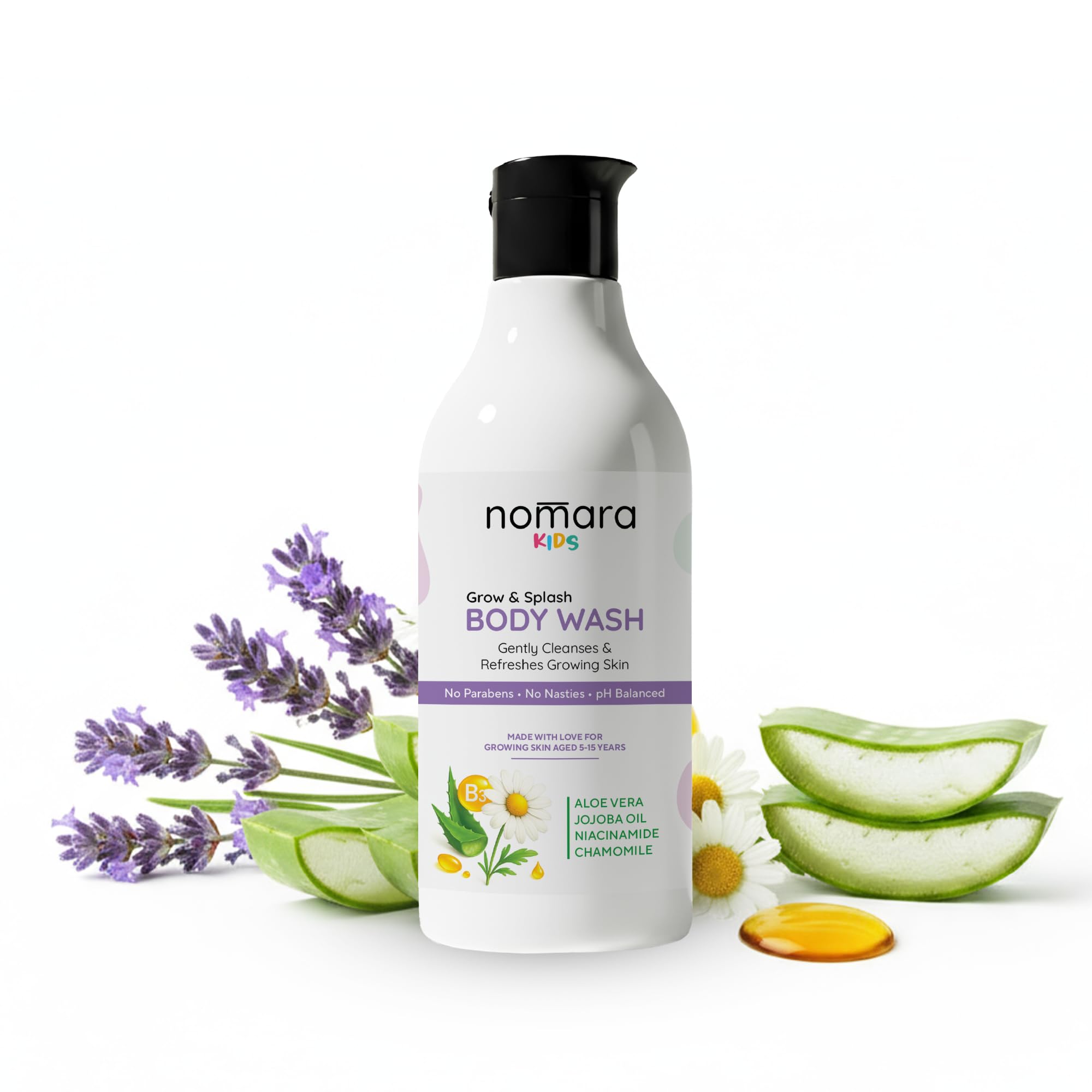 Nomara Kids Grow & Splash Body Wash & Shower Gel For Boys & Girls (5-15 Years) | Natural Ingredients With Aloe Vera, Oat Extract