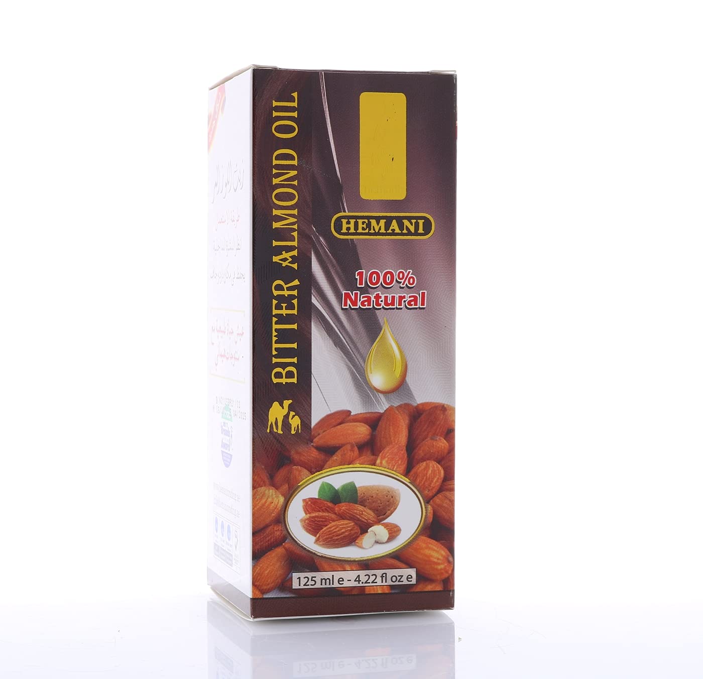 Hemani Bitter Almond Oil - 125Ml (4.2 Oz) - 100% Pure And Natural - Ideal For Skin & Hair - Vegan - Non-Gmo - Perfect For Body &
