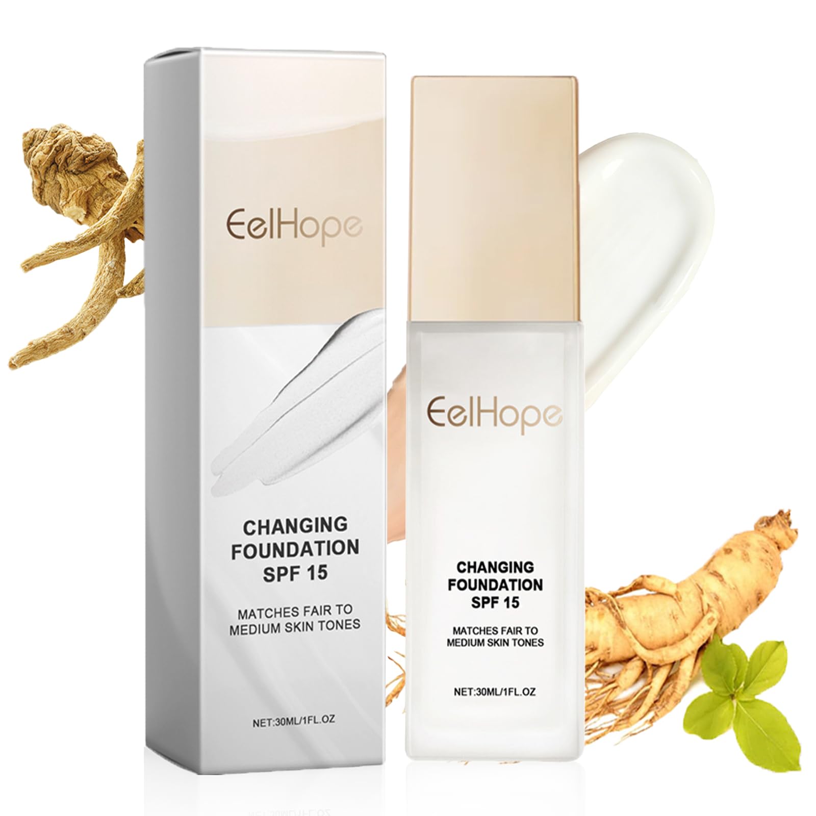 Color Changing Foundation for Mature Skin,SPF15 Skin Tone Adapting Foundation,Hydrating Long Wear Light To Medium Coverage Water