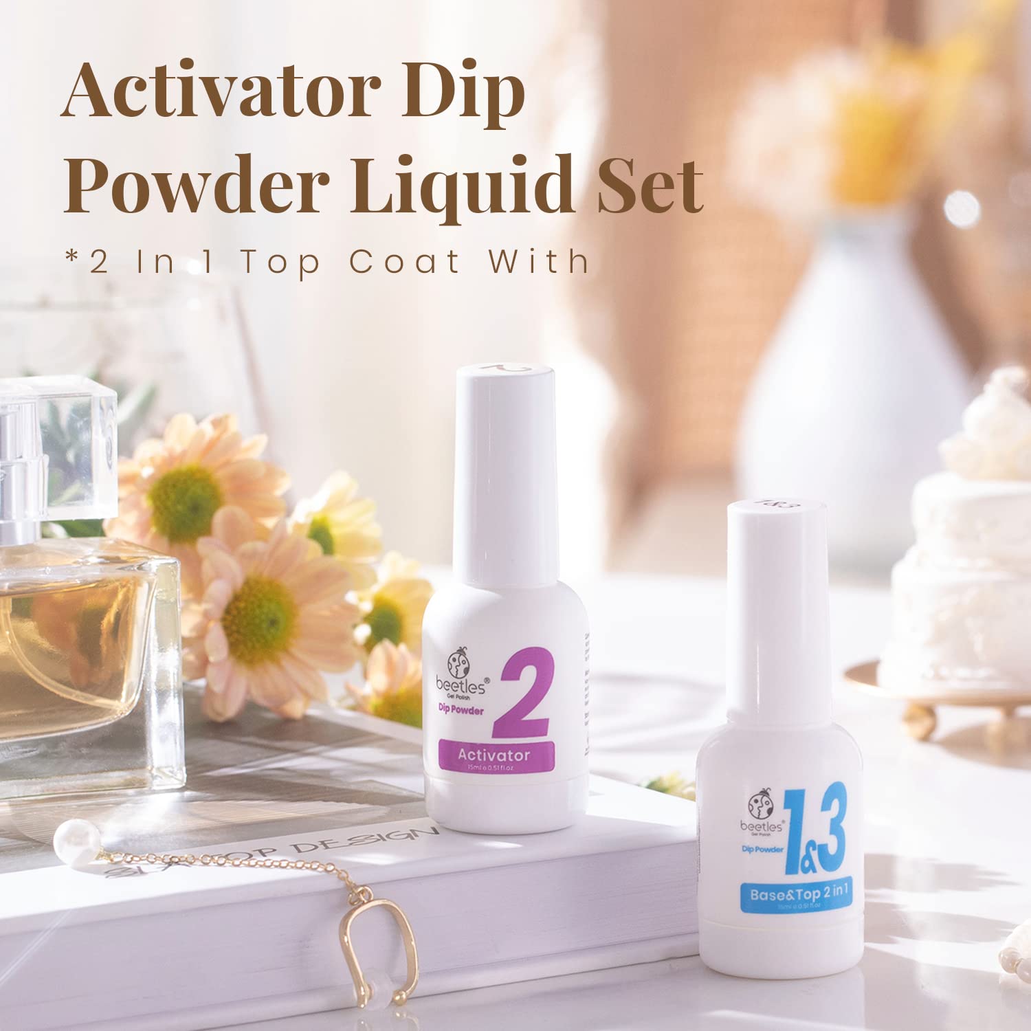 Beetles Dip Powder Liquid Set - 2 In 1 Dip Base & Top Coat And Activator, Dip Nail Liquid Set For Dipping Powders French Nail De