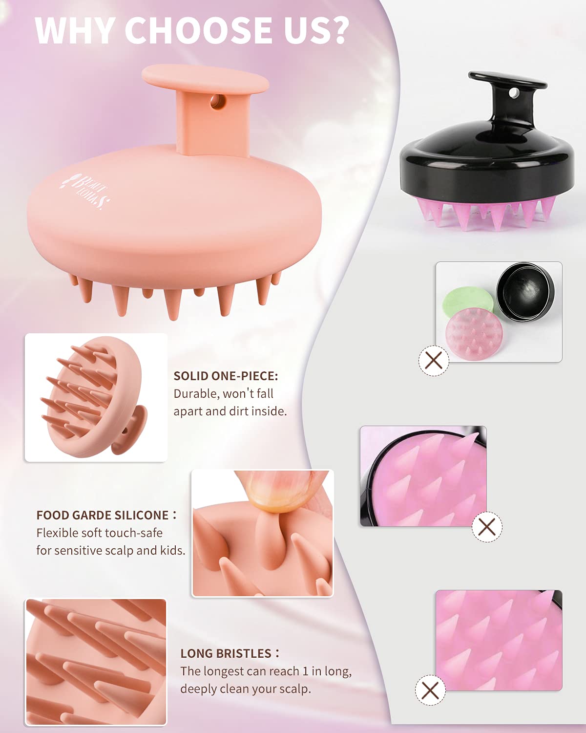 Beautlohas. Silicone Scalp Massager Shampoo Brush For Shower, Scalp Scrubber With Soft Bristles For Hair Growth & Dandruff Treat