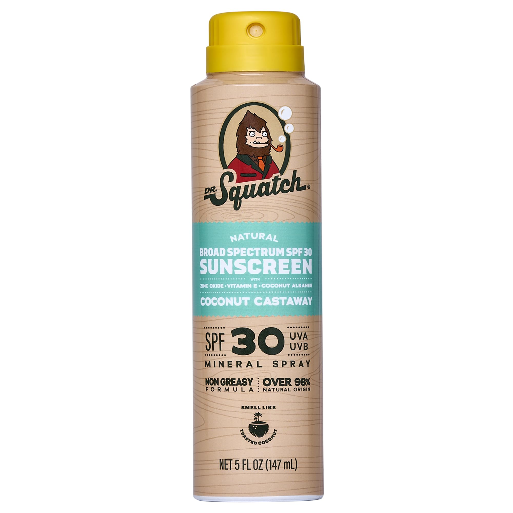 Dr Squatch Sunscreen Spray - Mineral Sunscreen for Face and Body, SPF 30, Broad Spectrum UVA/UVB Protection - Zinc Oxide, Lightw