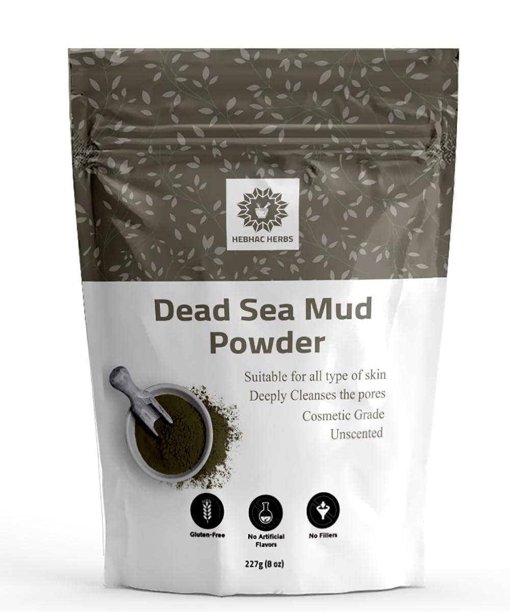 Hebhac Herbs Dead Sea mud powder 227 g | Powder for Facial Mask for Men & Women | Natural Facial Cleanser, Skin Tightening, Blac