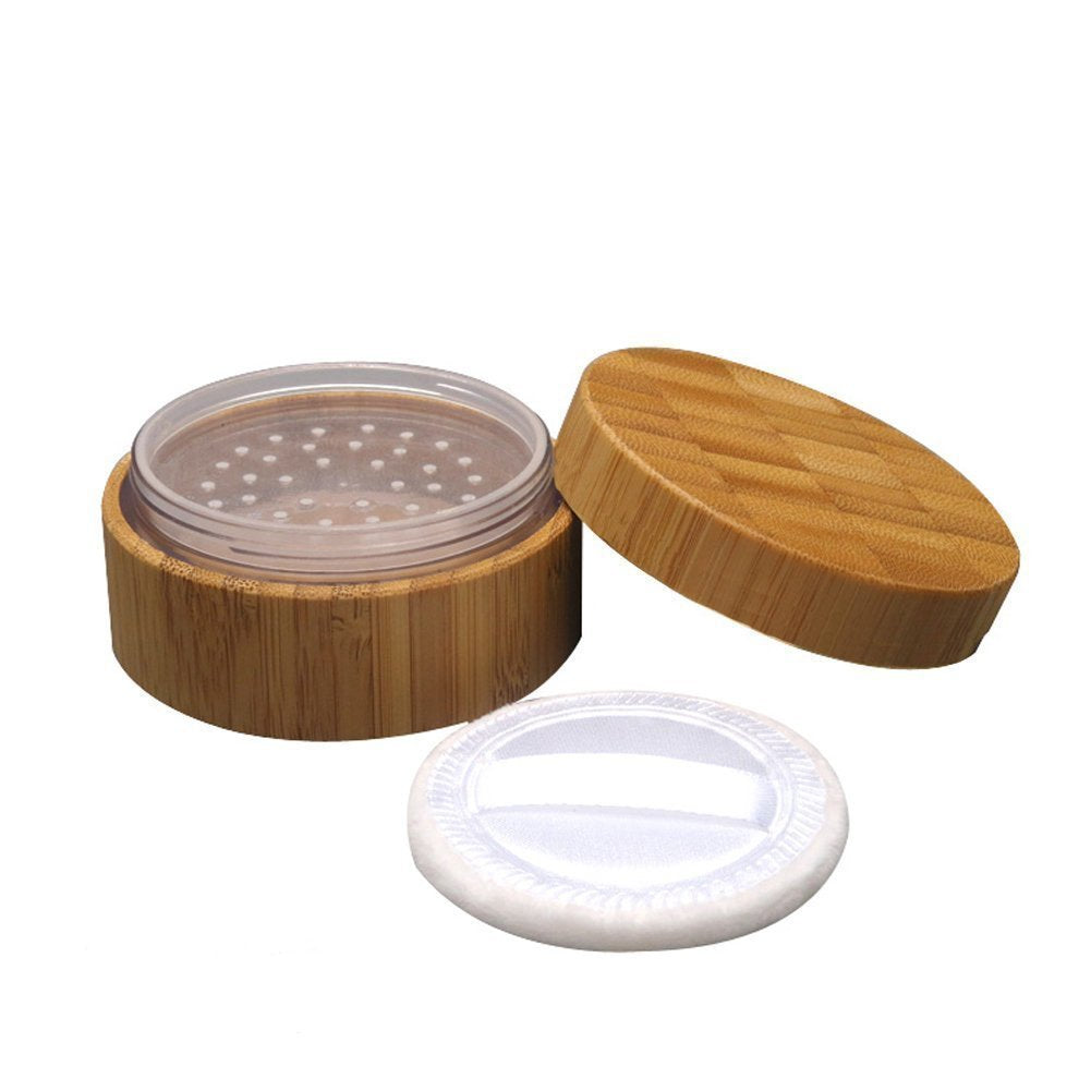 1Pcs 1OZ/30ml Empty Refillable Eco-friendly Bamboo Comestic Make-up Loose Powder Box Case Jar Pot Container Holder With Screw Li