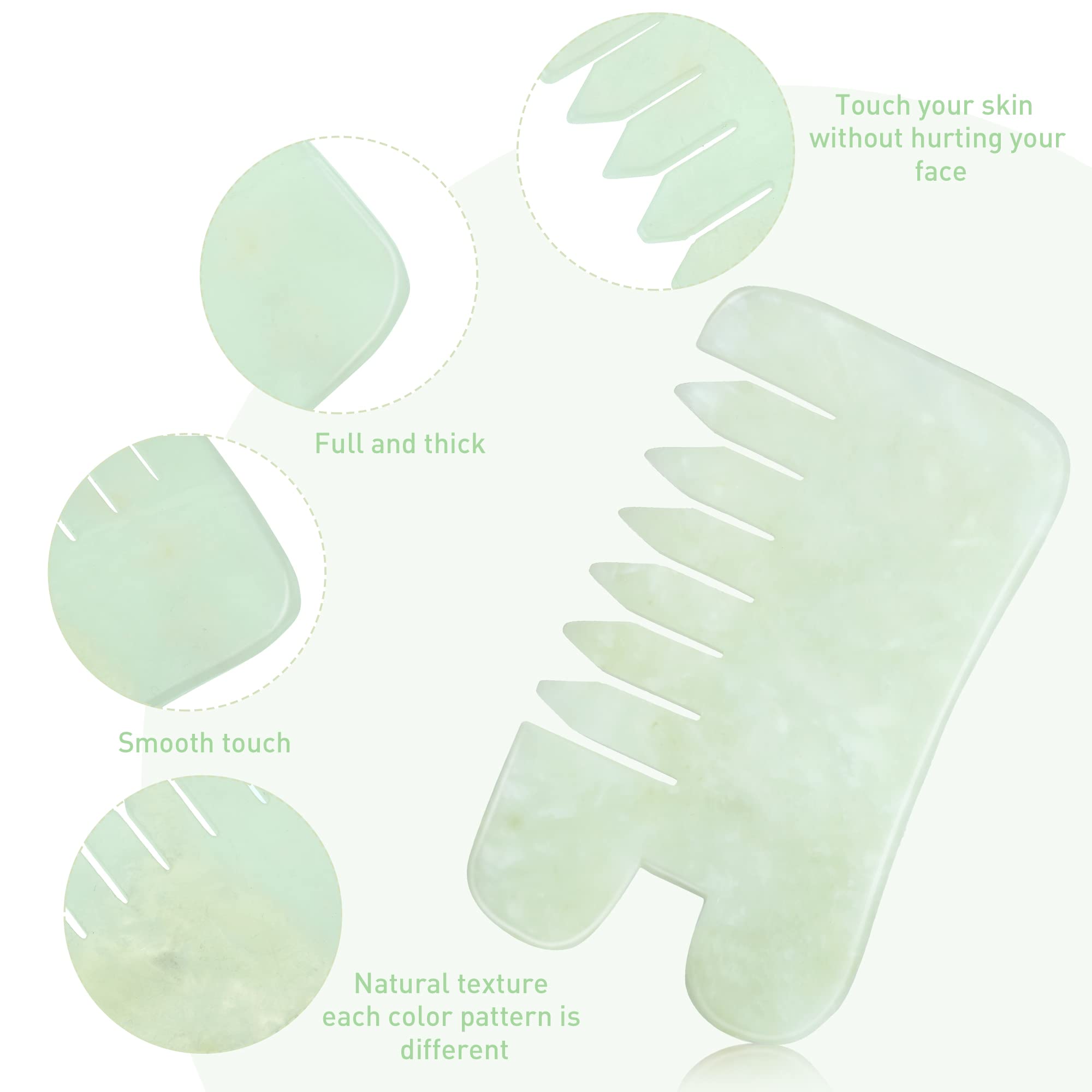 BBTO 2 Pcs Jade Comb for Scalp Massage Gua sha Comb for Head Body spa Hair Multifunctional Handheld Massage Tools(Classic Style)