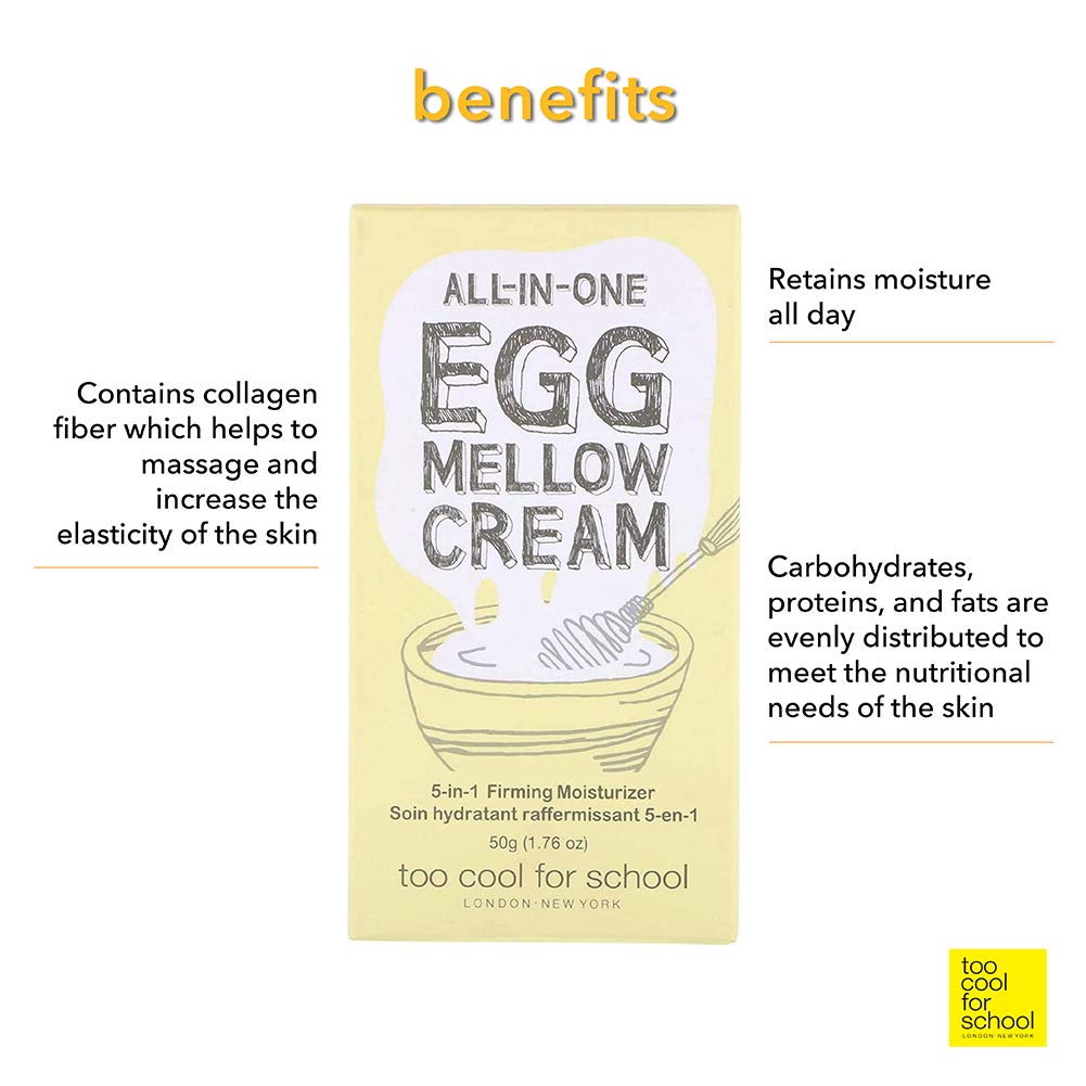 Too Cool For School | All-In-One Egg Mellow Cream 1.76 Oz | Anti Aging Face Cream | Anti Wrinkle Firming Moisturizer | 98% Pure