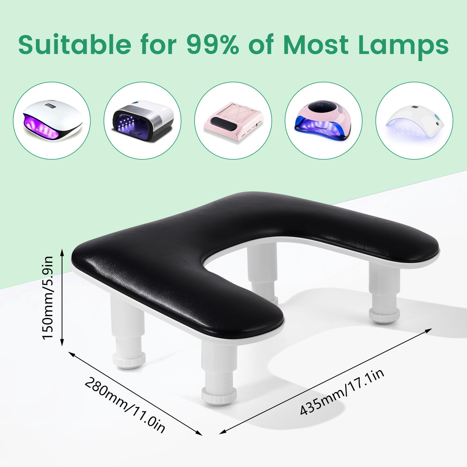 Big Arm Rest For Nails Tech: 2Nd Generation U-Shaped Manicure Nail Arm Rest Stand Height Adjustable Armrest Microfiber Pu Leathe