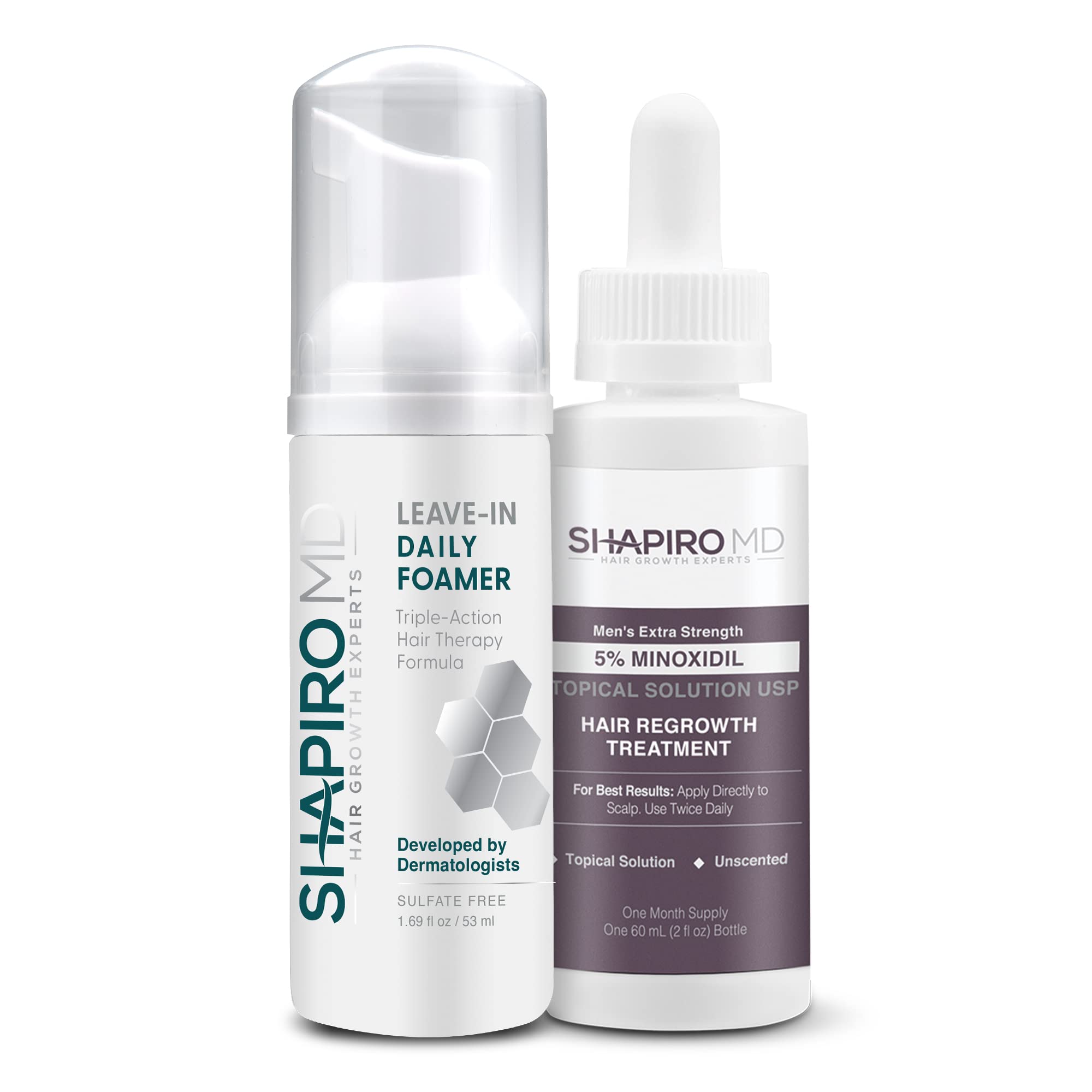 Shapiro MD Hair Growth Experts Mens Regrowth Travel Kit: Leave-In Foamer, 5% Minoxidil. Achieve Thicker, Fuller and Healthier Lo