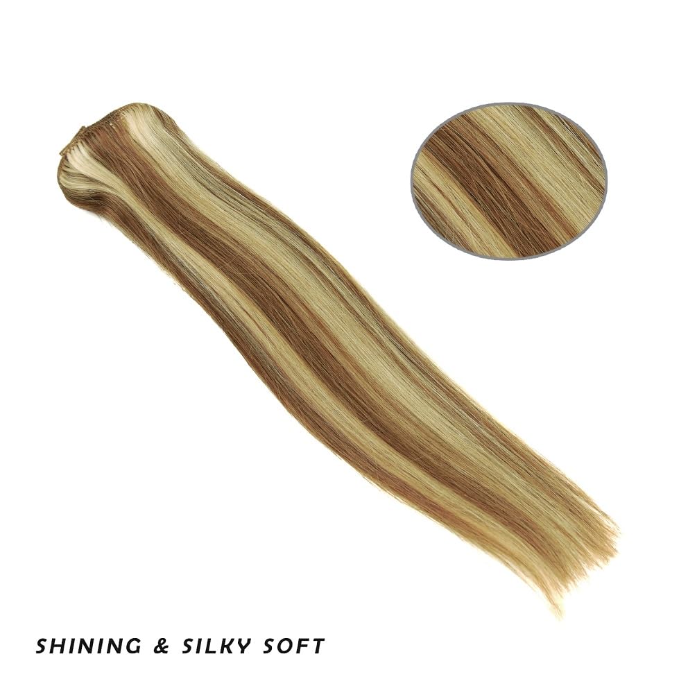 22'' Clip In Hair Extensions Remy Human Hair For Women - Silky Straight Human Hair Clip In Extensions 90Grams 4Pieces #12-613 Co