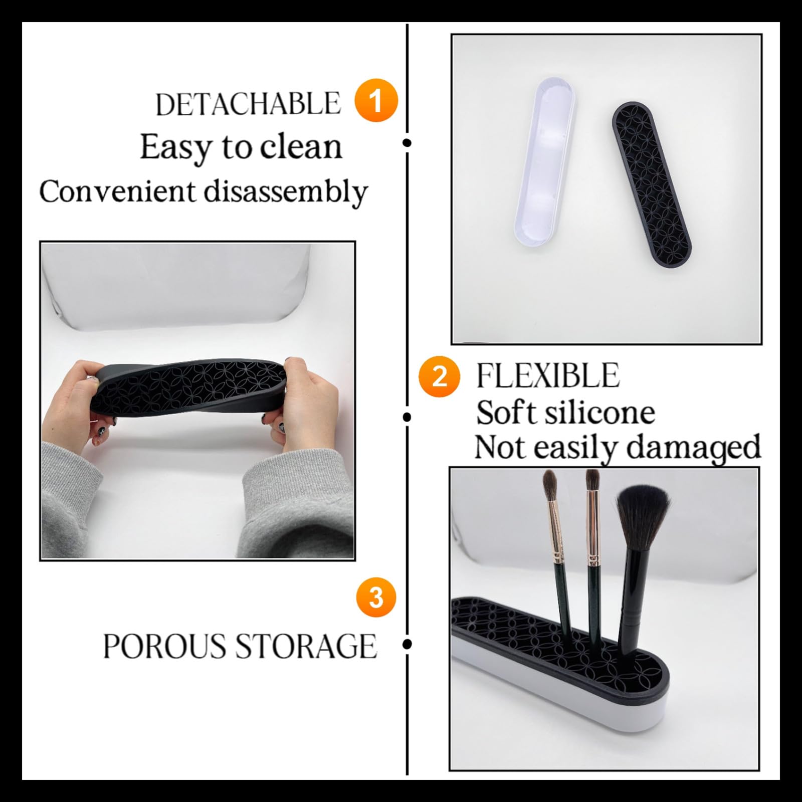 Tang Song 2 Pcs Silicone Make Up Brush Holder Cosmetic Storage Box Desktop Organizers (Black)