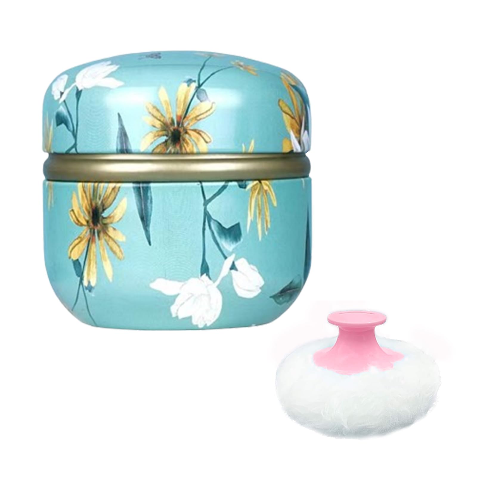 Qopoto Body Powder Puff And Container For Dusting Powder, Women Powder Puff And Powder Case For Bath And Travel (Chrysanthemum)