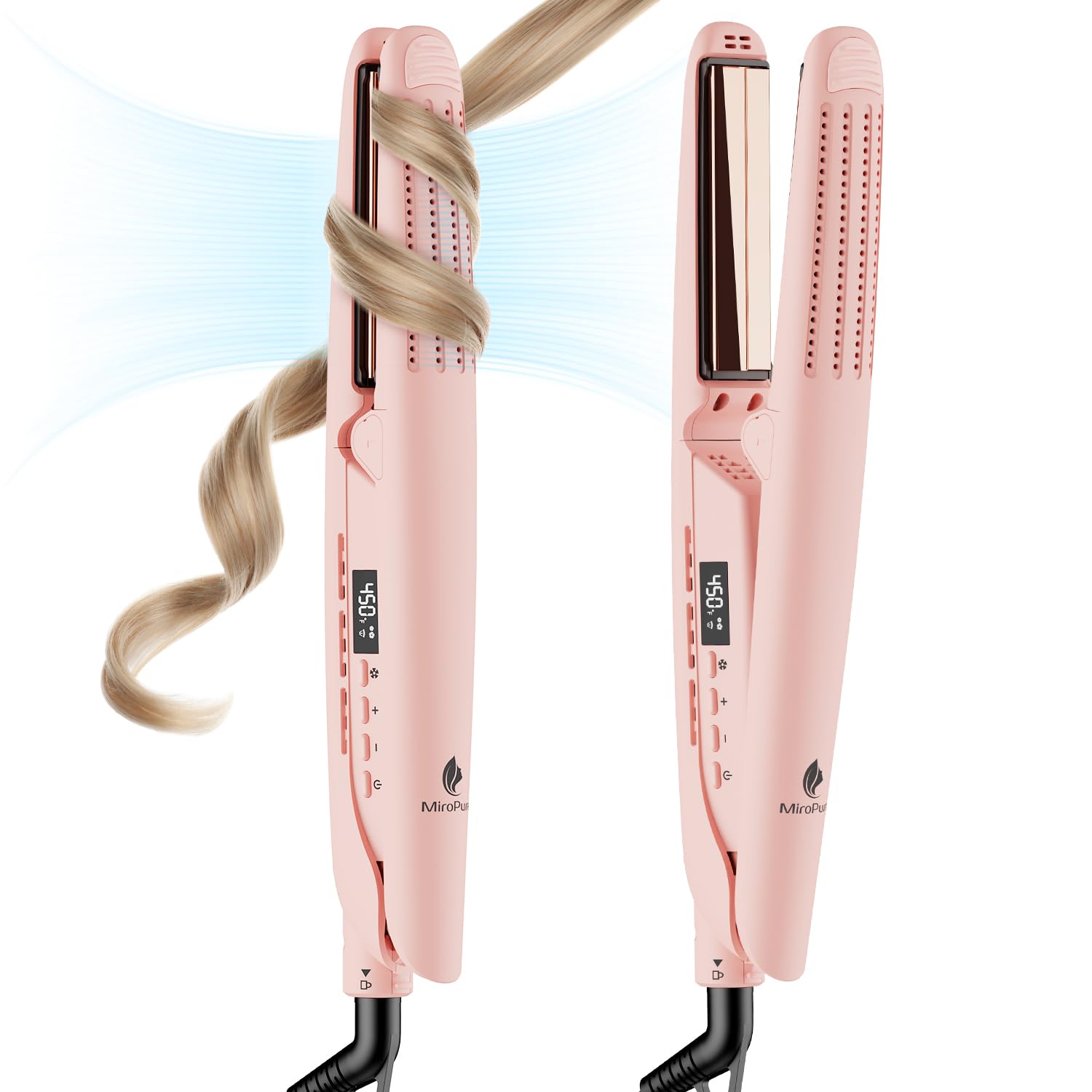 Miropure 360 Airflow Styler Curling Iron, Titanium Flat Iron Hair Straightener And Curler 2 In 1, Professional Curing Wand With
