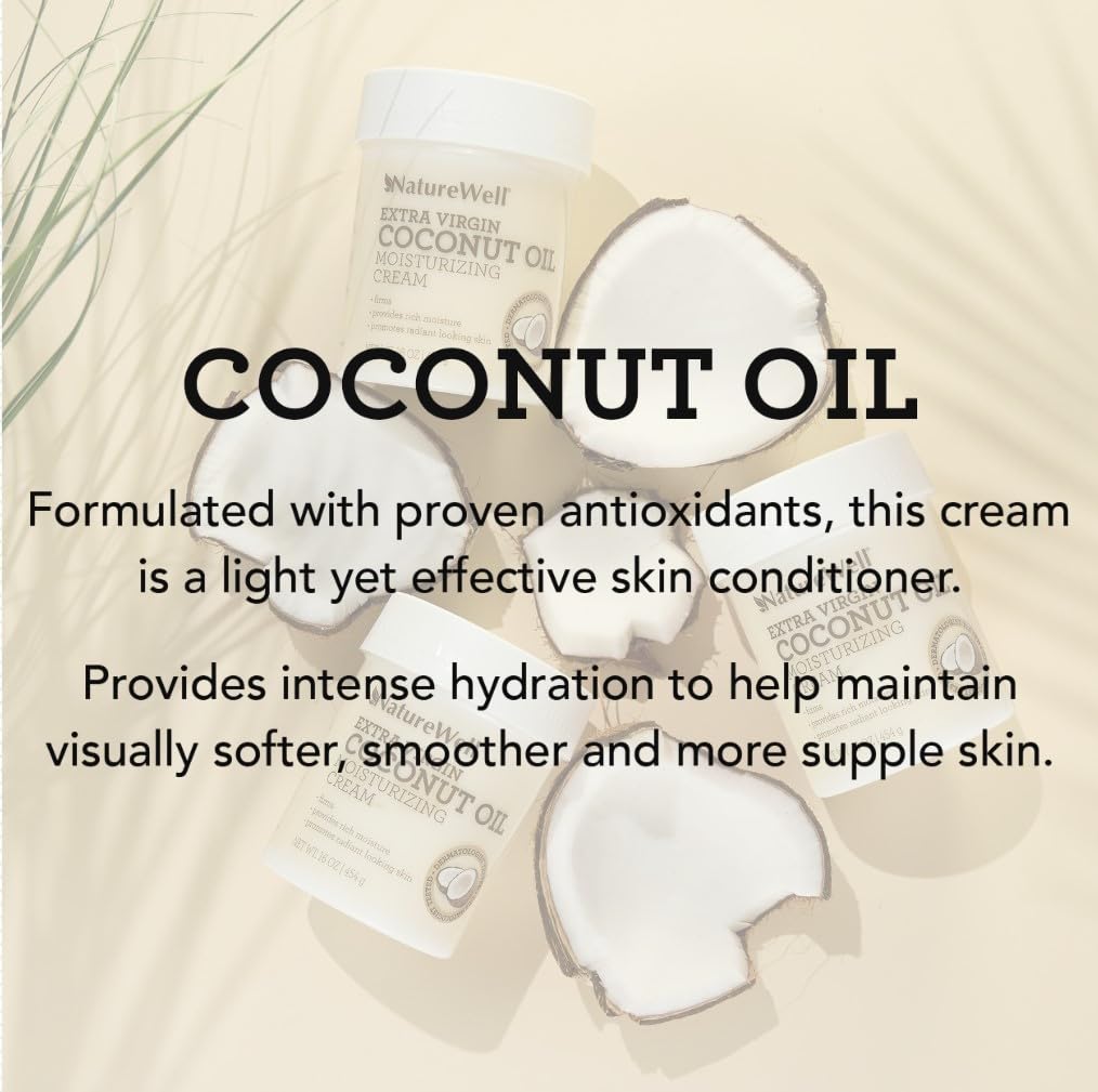 NATURE WELL Extra Virgin Coconut Oil Moisturizing Cream for Face, Body, & Hands, Anti Aging, Firming, Restores Skin's Moisture B