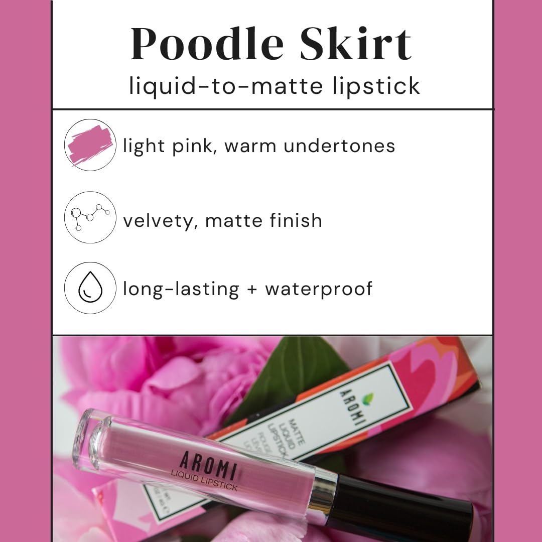Aromi Matte Liquid Lipstick | Long Wear, Smudge Proof, Medium Pink Lip Color, Vegan, Waterproof, Day To Night, Velvety Finish (P