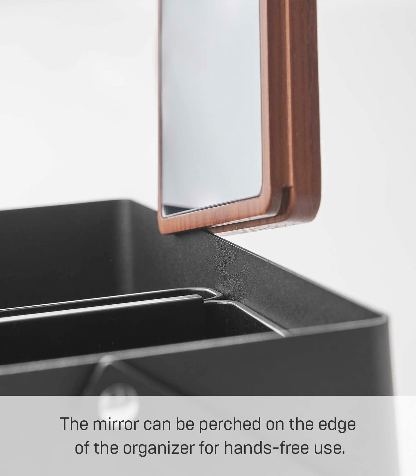Yamazaki Home Tower Large Makeup Organizer Cosmetic Caddy with Handle Vanity Storage Drawer with Lid - Steel + Wood -, Black