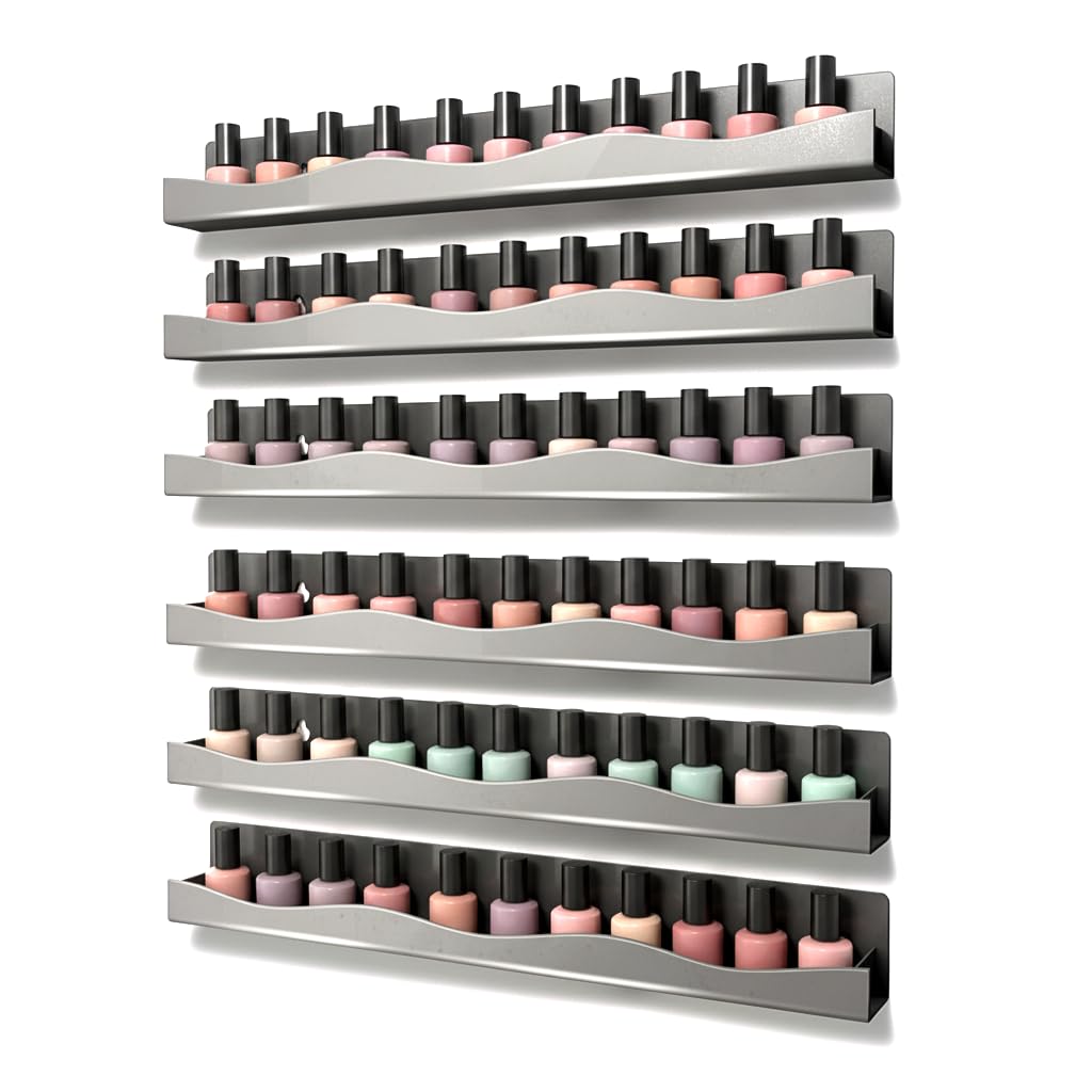 YMVV 15 Nail Polish Racks Wall Mounted Shelf,6 Pack Grey Acrylic Nail Polish Organizer Nail Supplies for Nail Techs,Great Displa