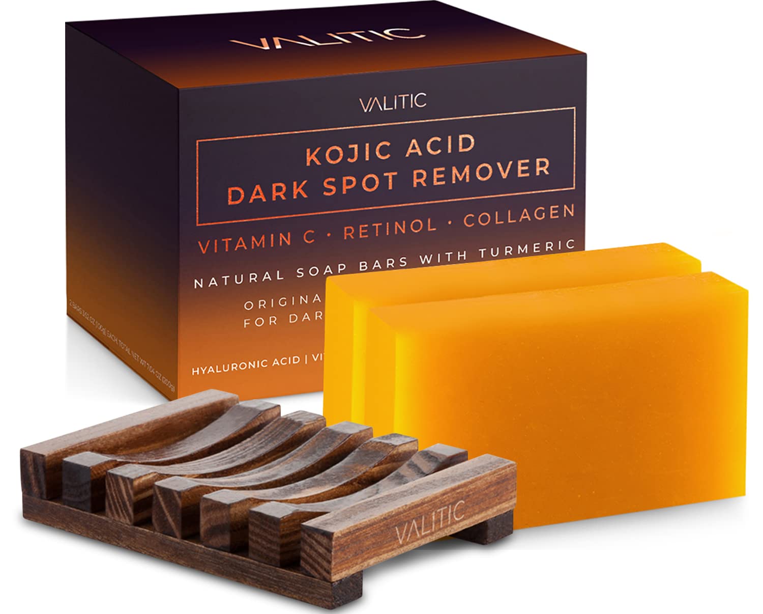 VALITIC Kojic Acid Dark Spot Remover Soap Bar with Vitamin C,Retinol,Collagen,Turmeric - Original Japanese Complex Hyaluronic Ac