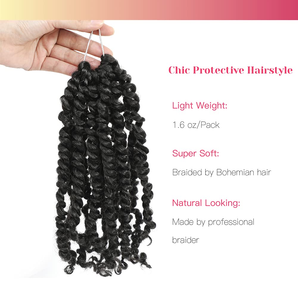 The BOHOBABE Crochet Passion Twist Hair Pretwisted 12 Inch Short Pre-looped Passion Twist Crochet Braiding Hair 8 Packs(1B)