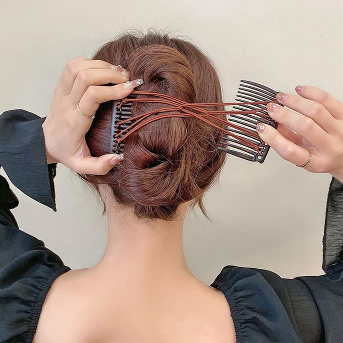 4 Pieces Elastic Beaded Magic Hair Comb Stretchy Double Comb Hair Fork Clips No Crease Hairpins Combs for Women Girls Vintage Ha