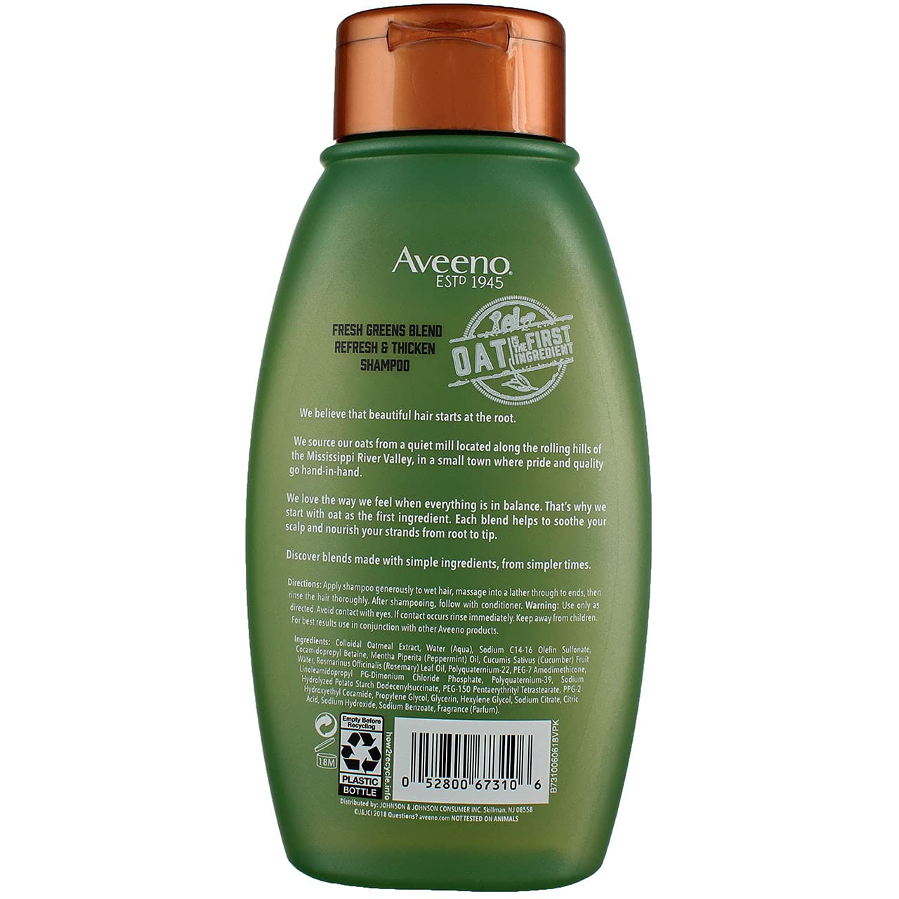Aveeno Shampoo Fresh Greens Blend Refesh & Thicken 12 Ounce (Pack Of 6)