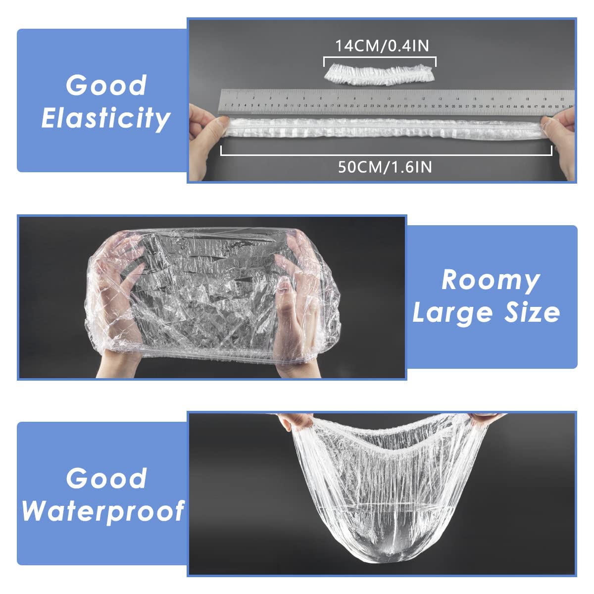 Aquior Shower Cap Disposable,30 Pcs Bath Caps Large Thick Clear Waterproof Plastic Elastic Hair Bath Caps For Women Deep Conditi