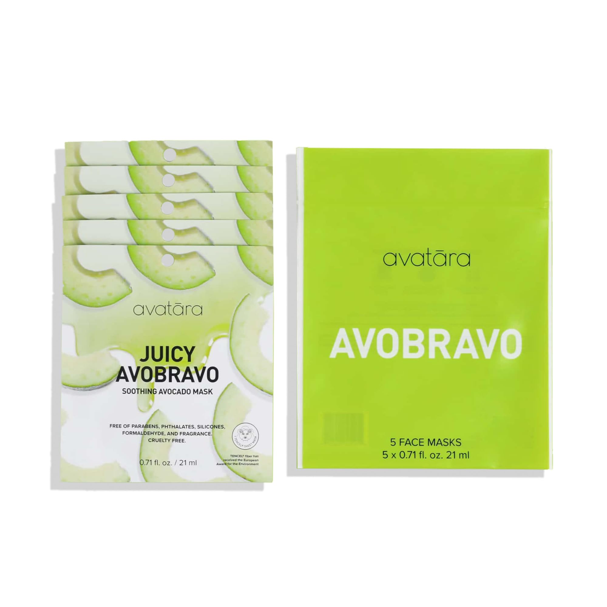 Avatara Juicy Avobravo Soothing Facial Mask 5 Sheets, Beauty And Skincare Sheet Masks, Avocado Extracts And Clean, Natural Ingre