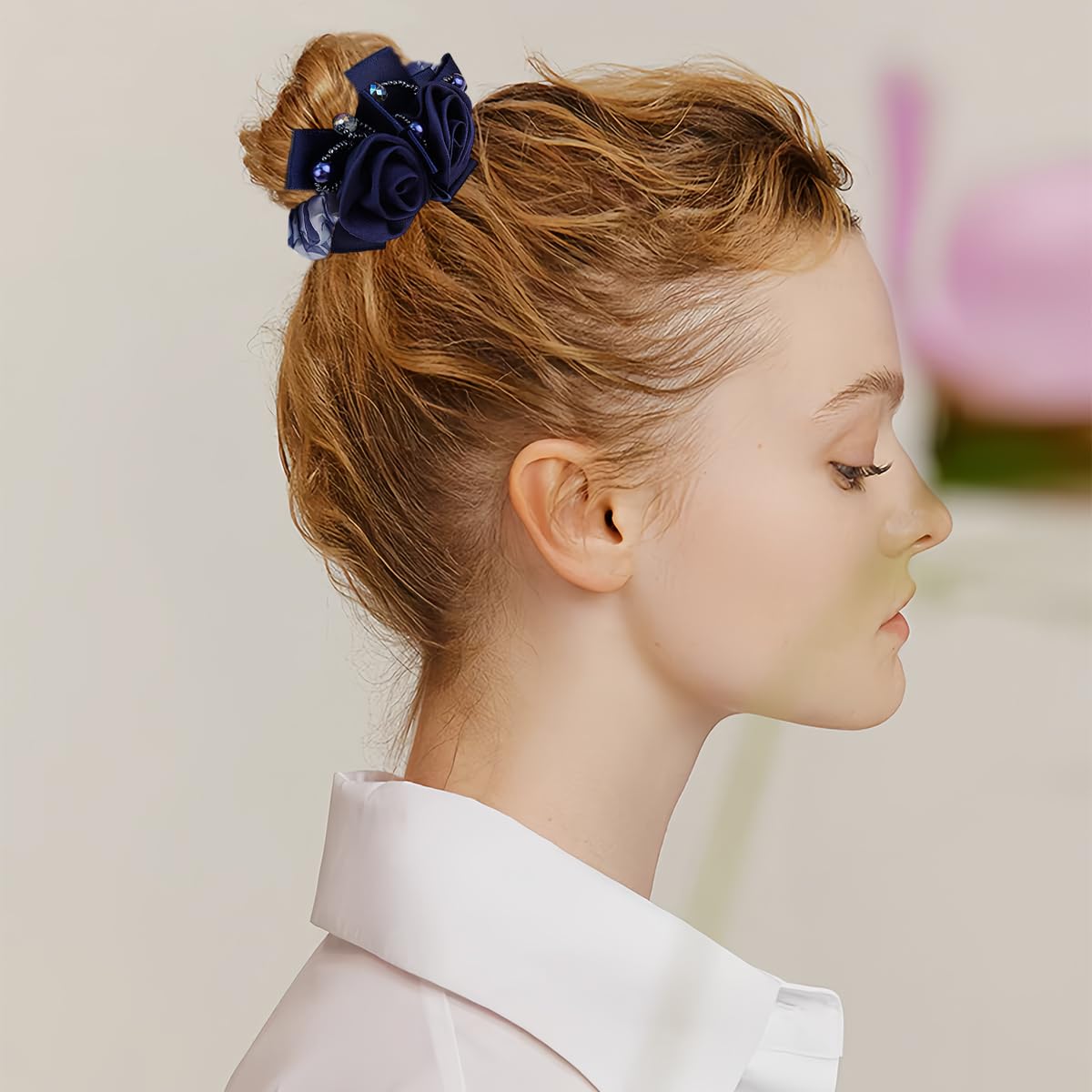 Ainvhh 4 Pcs Rose Flower Lace Hair Scrunchies Ties Elastics Bands Hairbands Ponytail Holders Floral Headbands Stretchy Elastic H