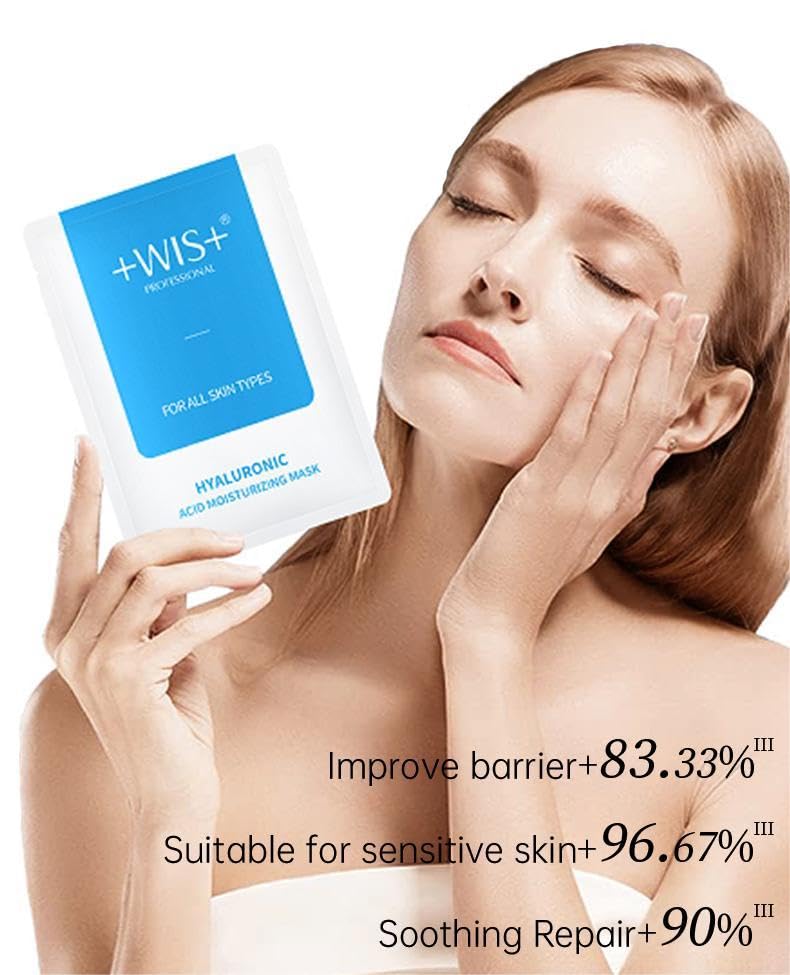 +Wis+ Hyaluronic Acid Sheet Mask 5 Ea With Hyaluronic Acid Serum And Vitamin B5, Hydrating Facial Mask For Dry Skin, Anti-Aging