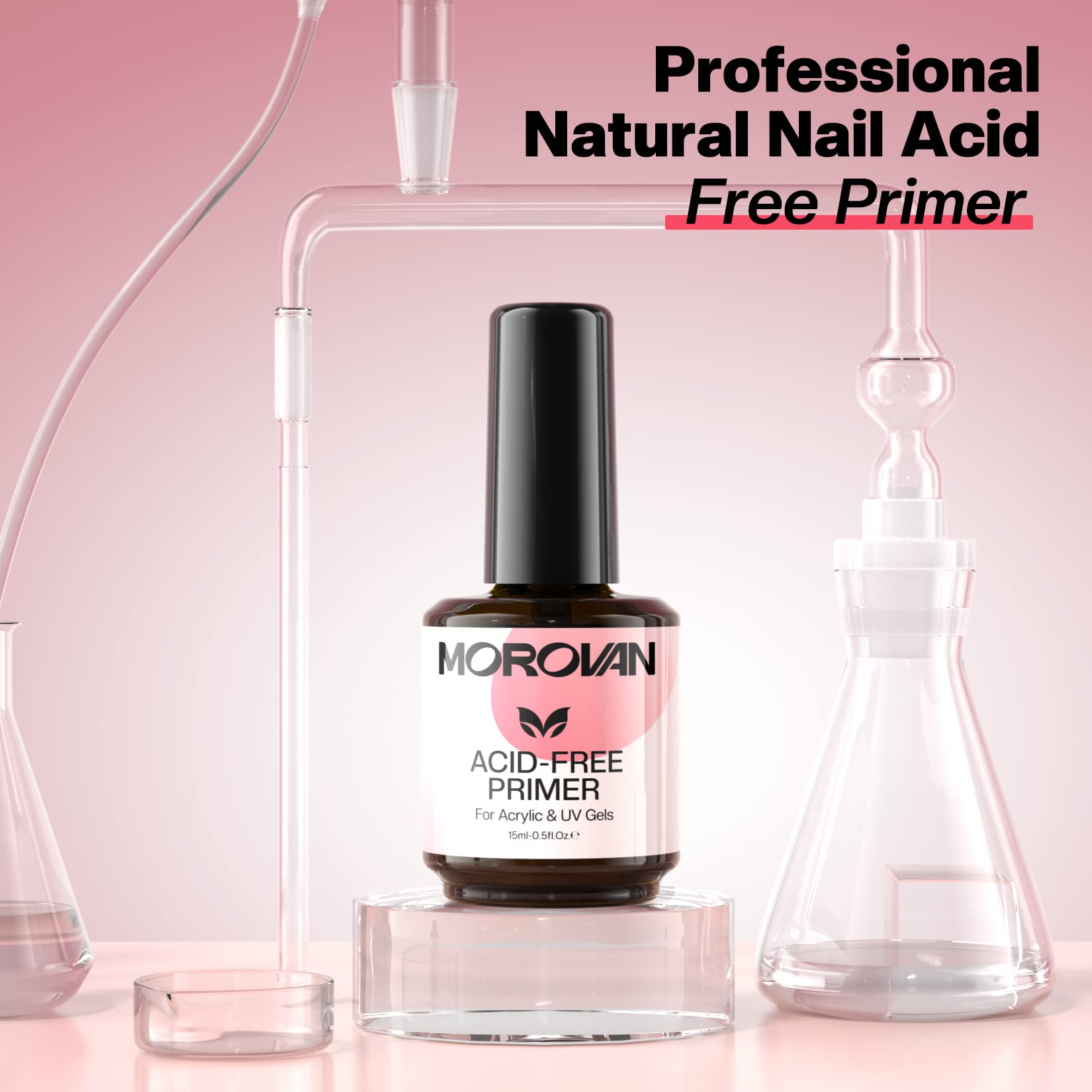 Morovan Acid Free Nail Primer - Professional Nail Primer for Acrylic and Gel Nail Polish No Lift Prep Bond 0.5 oz No Burn Fast A