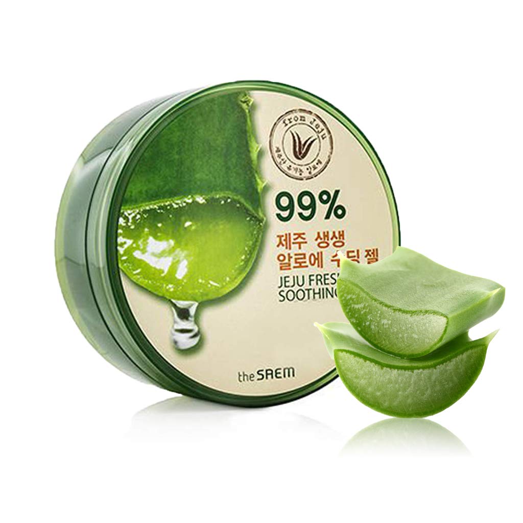 [the SAEM] Jeju Fresh Aloe Soothing Gel 10.1 fl. oz. (300ml) - 99% Aloe Vera, Hydrates & Dry, Itchy & irritated Skin