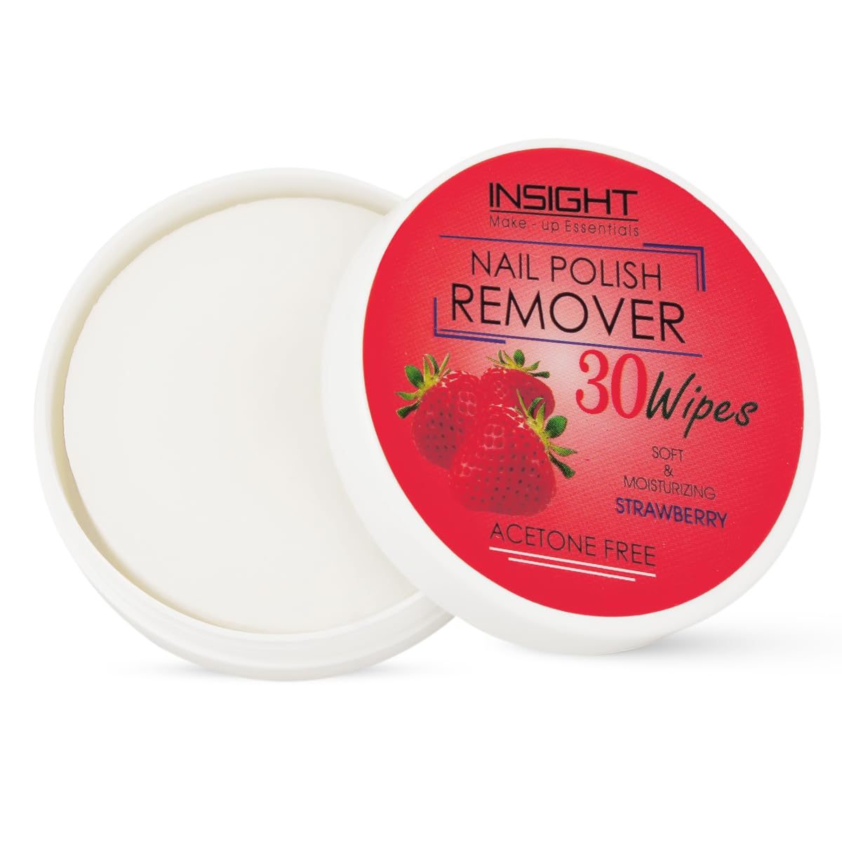 Insight Nail Polish Remover Wipes Strawberry (30 Wipes) - Vitamin E Enriched, Hydrates Nails & Moisturizes Cuticles, Travel-Frie