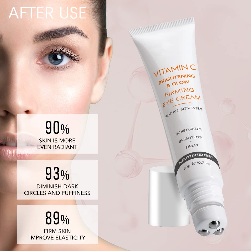 Neutriherbs Eye Cream Vitamin C Eye Gel For Dark Circles, Eye Bags, Puffiness, Eye Massage Under Eye With Hyaluronic Acid, 20G E