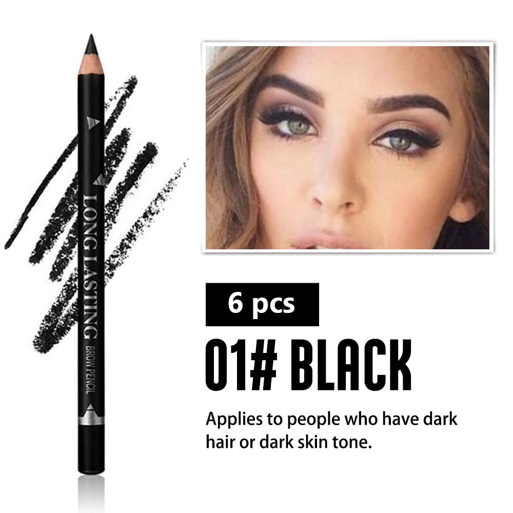 6Pcs Brow Pencil, Wooden Hard-Core Eyebrow Pencils, Eyebrow Pencil Black, Eyebrow And Eyeliner Pencils, Waterproof And Sweat-Pro
